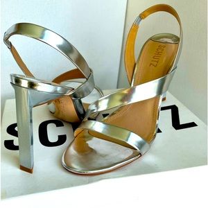 NIB Schutz Kelly Metallic Silver Slingback Heels Size 11B